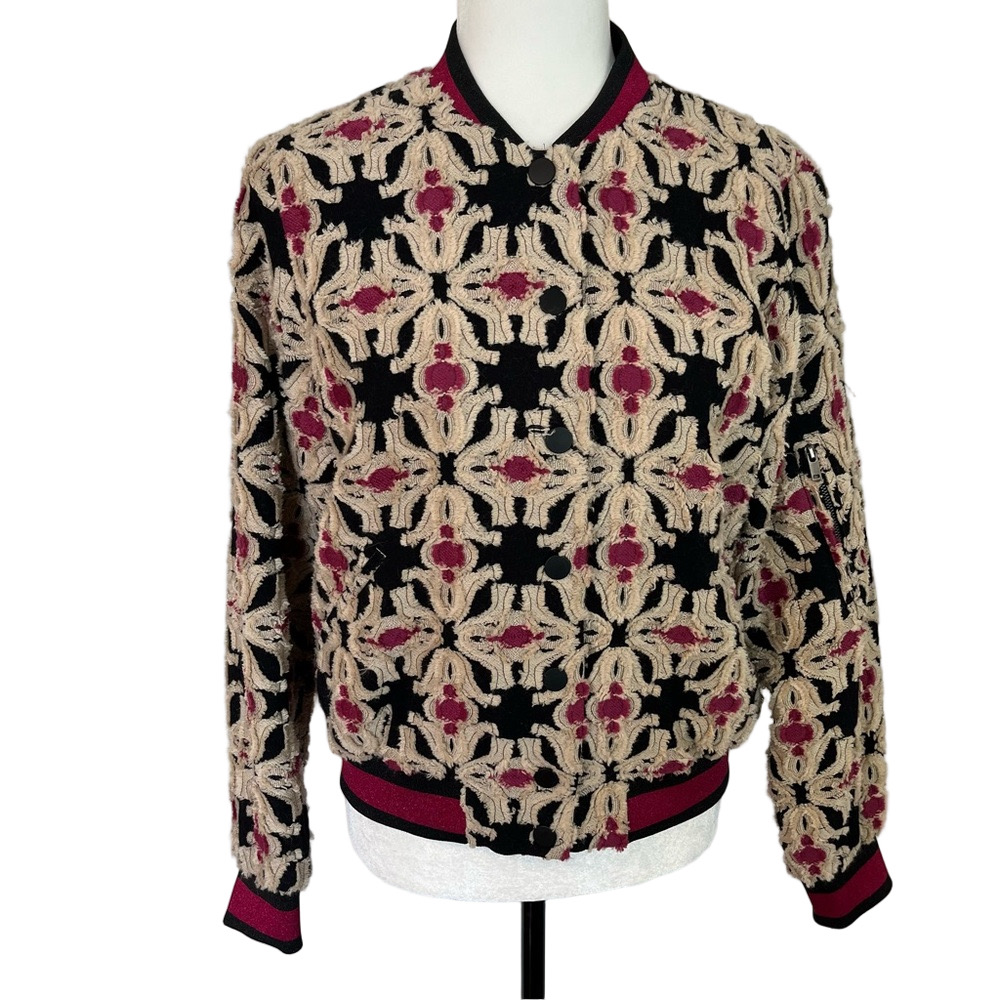H&M Geometric Pink Cream Textured Bomber Jacket Size 12 ASO Sierra Burgess Movie